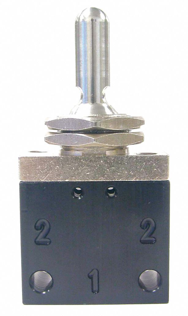 TOGGLE VALVE: 2-WAY, 3 POSITION, ALUMINUM/BRASS, ⅛ PIPE SIZE, 50 CFM AT 75 PSI