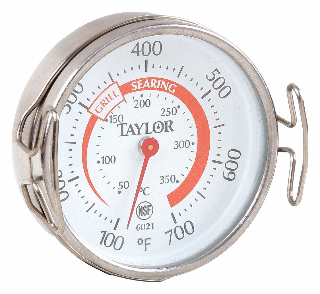 TAYLOR Grill Thermometer, 100° to 700° Temp. Range (F), 50° to 350