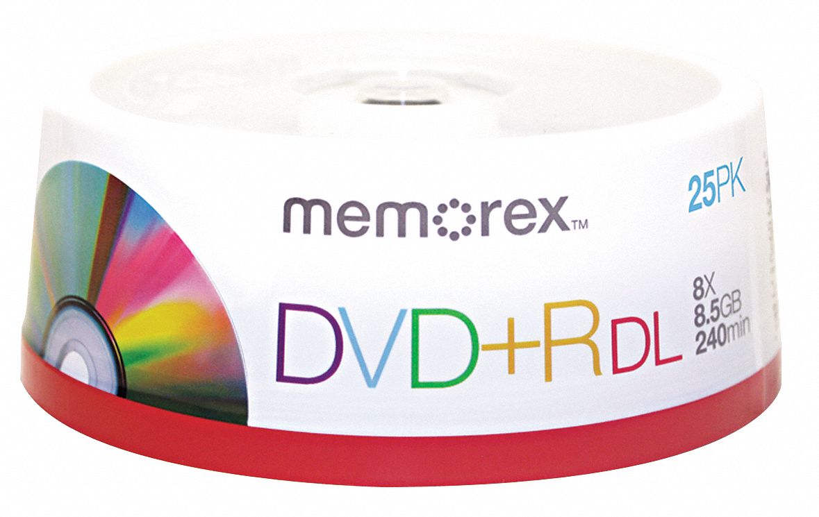 DVD+R Dual Layer Disc, 8.50 GB Capacity, 8x Speed Grainger