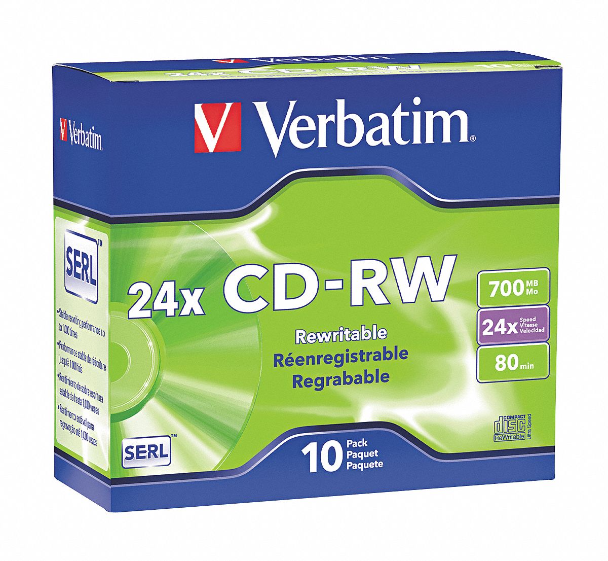 CDRW Disc, 700 MB Capacity, 24x Speed Grainger