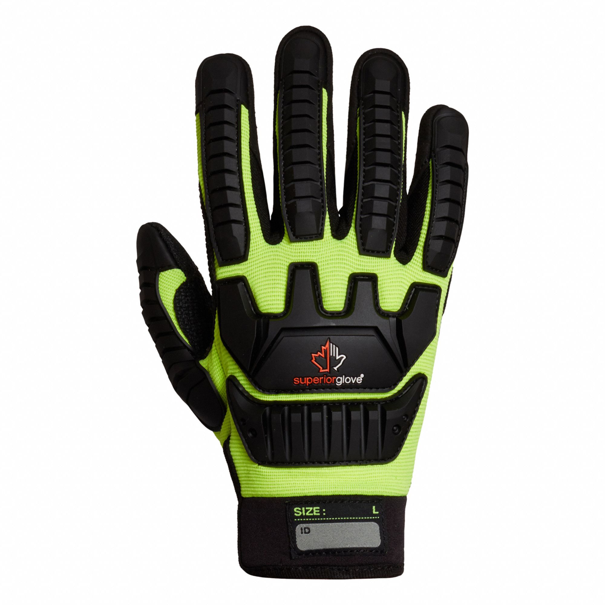 MECHANICS GLOVES, XL, 10, HI VIS BLACK/YELLOW, HOOK-AND-LOOP CUFF, PVC