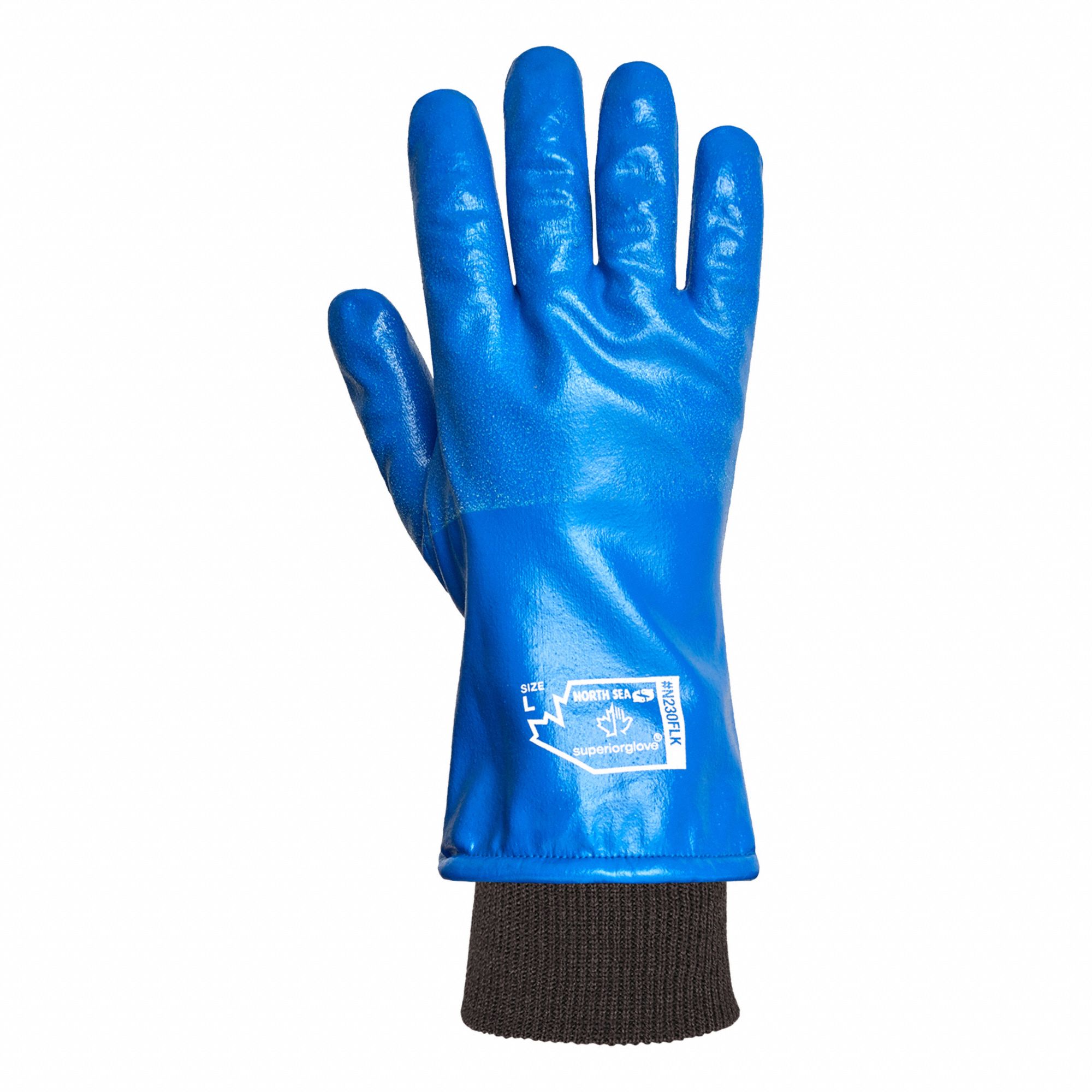 NORTH SEA N230FLK FLEECE-LINED FISHING GLOVES, M, COTTON/NITRILE, GAUNTLET CUFF