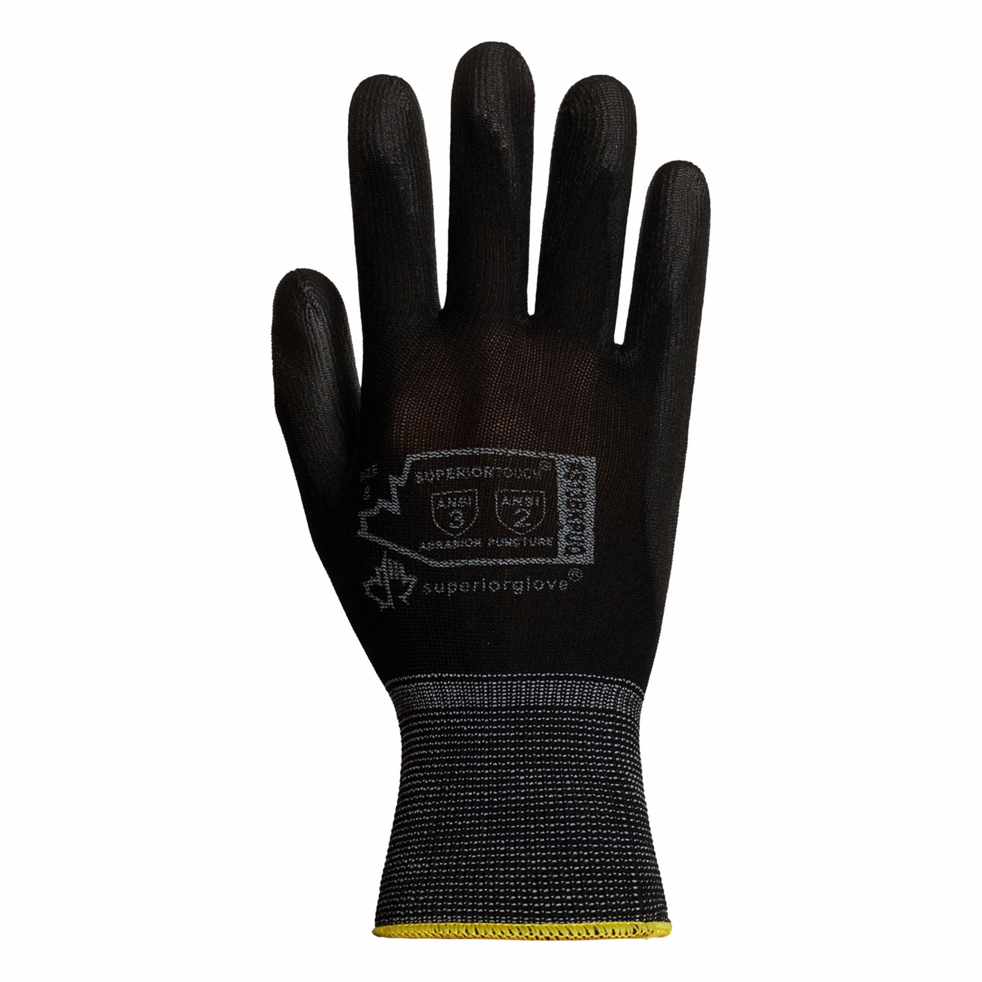 SUPERIOR TOUCH S13BKPUQ NON-MARRING GLOVES, BLK, M/8, NYLON, ANSI/ISEA ABRASION 3/PUNCTURE 2, PU