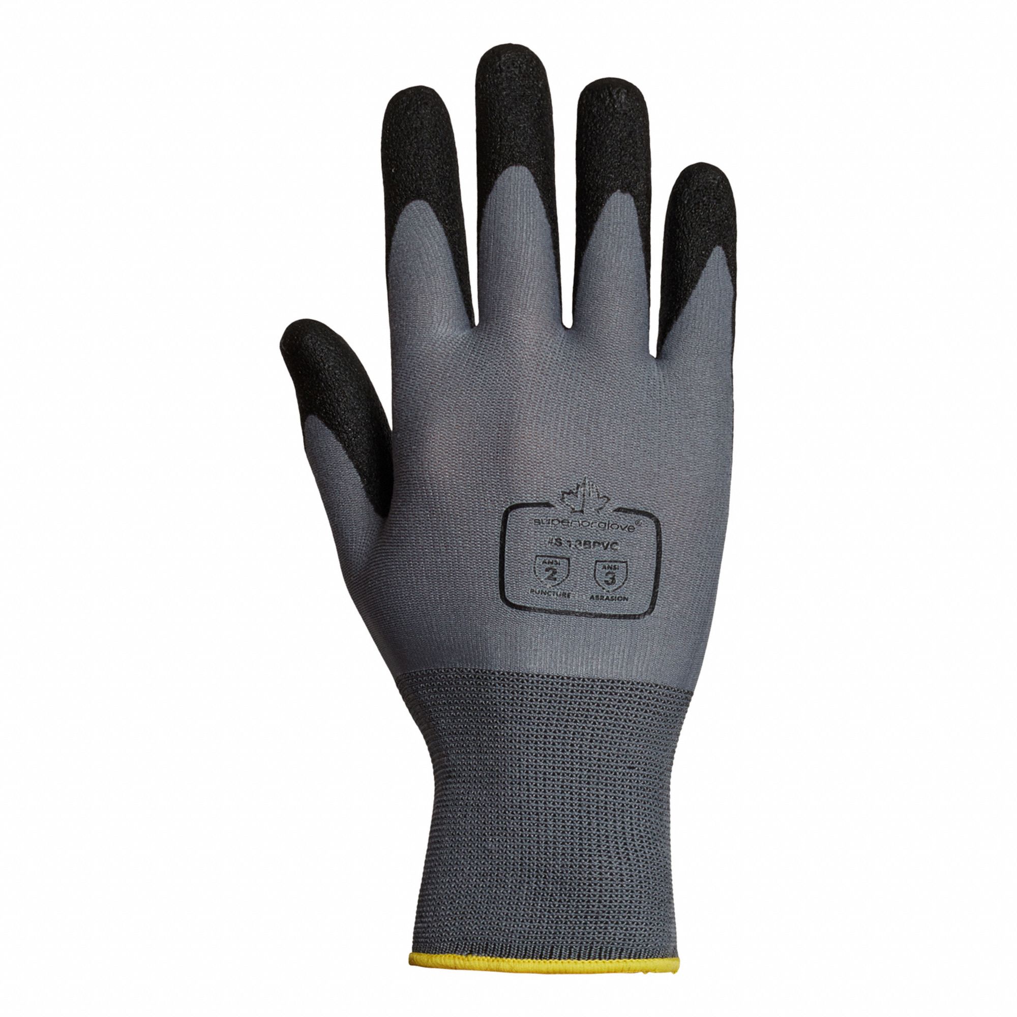 COATED GLOVES, S (7), SANDY, PVC, DIPPED PALM, ANSI ABRASION LEVEL 3, GREY, 12 PK
