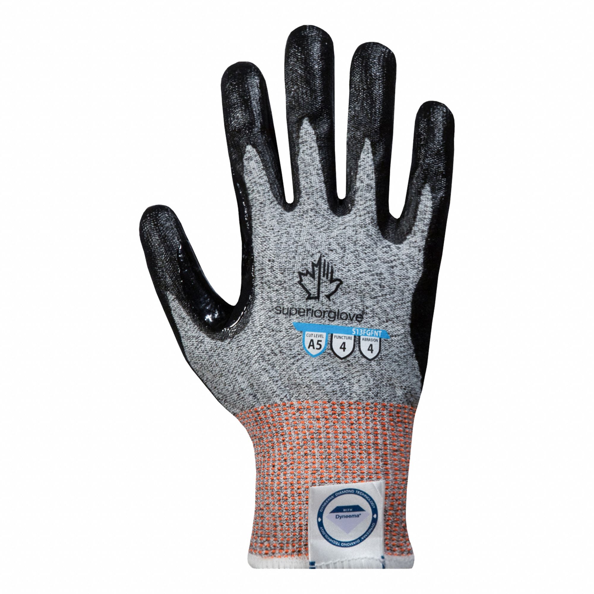 KNIT GLOVES, 8, ANSI/ISEA ABRASION LEVEL 0, GREY, NITRILE, 10 IN LENGTH