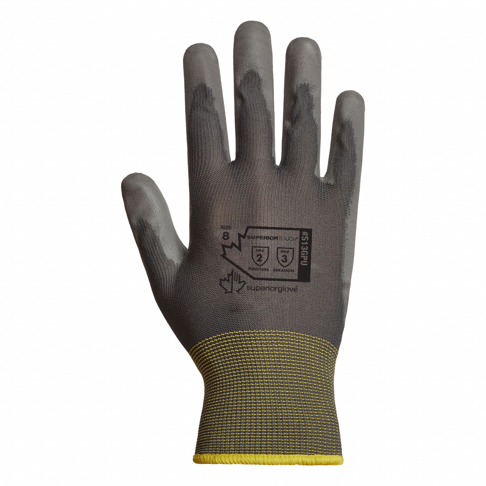 SUPERIOR TOUCH S13GPPU NON-MARRING GLOVES, GRY, M/8, NYLON, ANSI/ISEA ABRASION 3/PUNCTURE 2