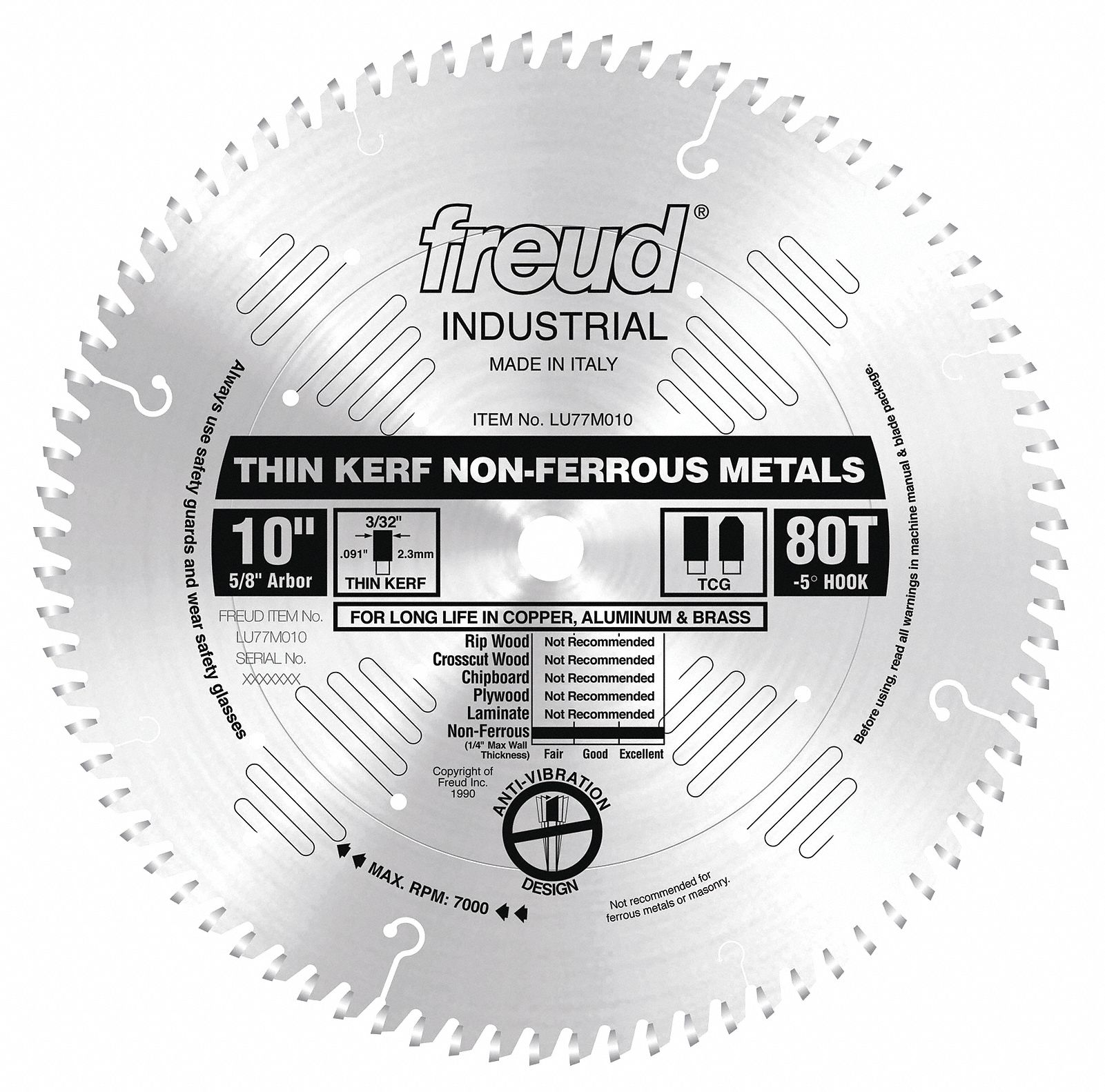 CIRCULAR SAW BLADE, TICO CARBIDE, 10 IN DIA, 80 TEETH, ⅝ IN, FOR NON-FERROUS METALS