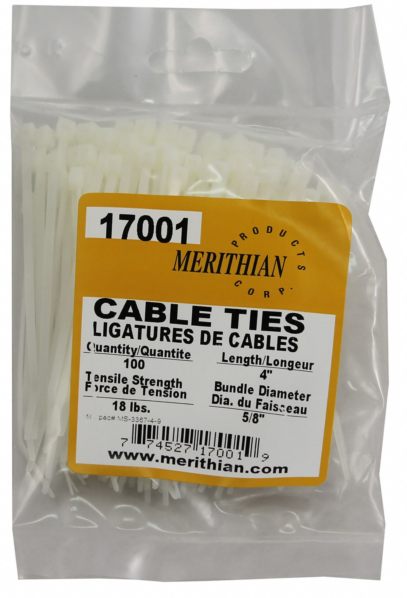 CABLE TIES, NYLON 6/6, NATURAL, 0.1 IN WIDTH, FLAME RETARDANT, 4 IN, GENERAL PURPOSE