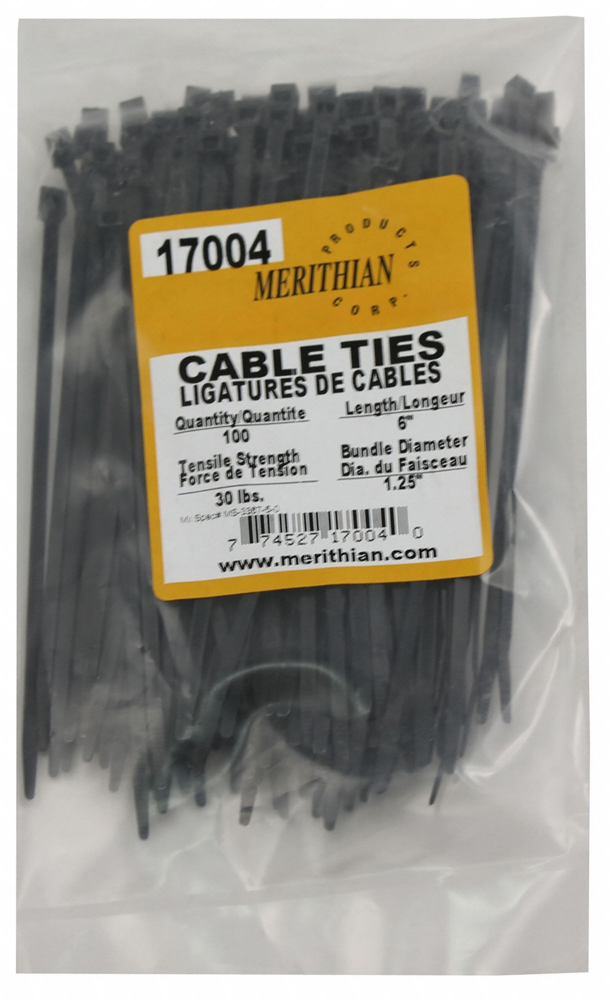 SERRE-CÂBLES, NYLON 6/6, NOIR, 0,13 PO LA, IGNIFUGEANT, 5,5 PO, STABILISÉ UV, PQ DE 100