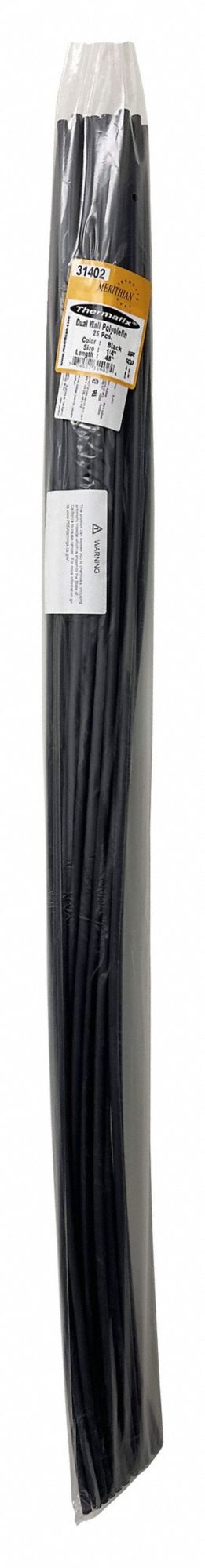 HEAT SHRINK TUBING, POLYOLEFIN, BLACK, 3:1 SHRINK, 4 FT, ¼ IN ID BEFORE SHRINKING