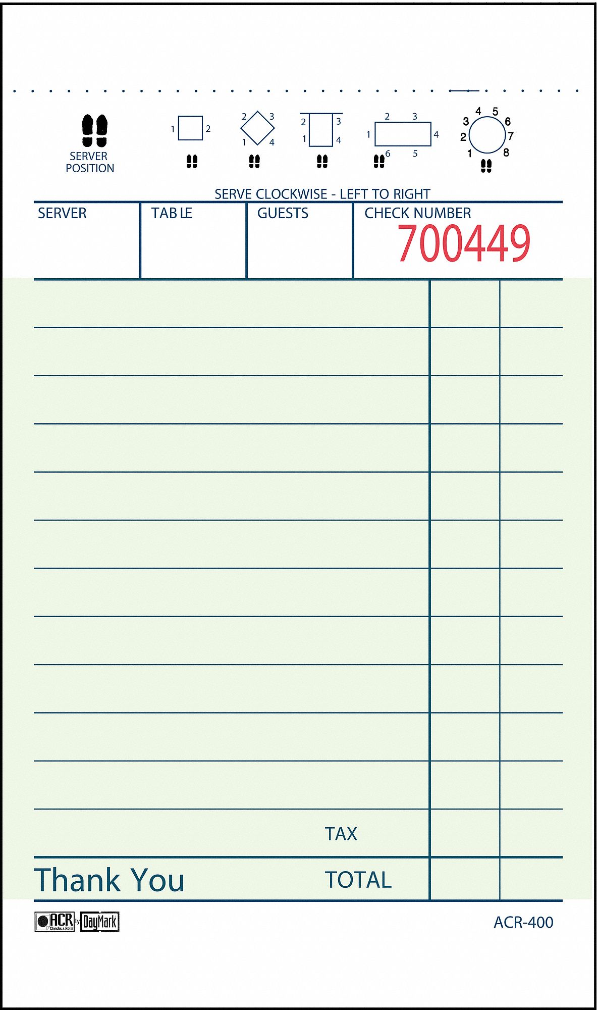 DAYMARK Guest Checks & Receipts, Binding Type Notepad, Number of Sheets