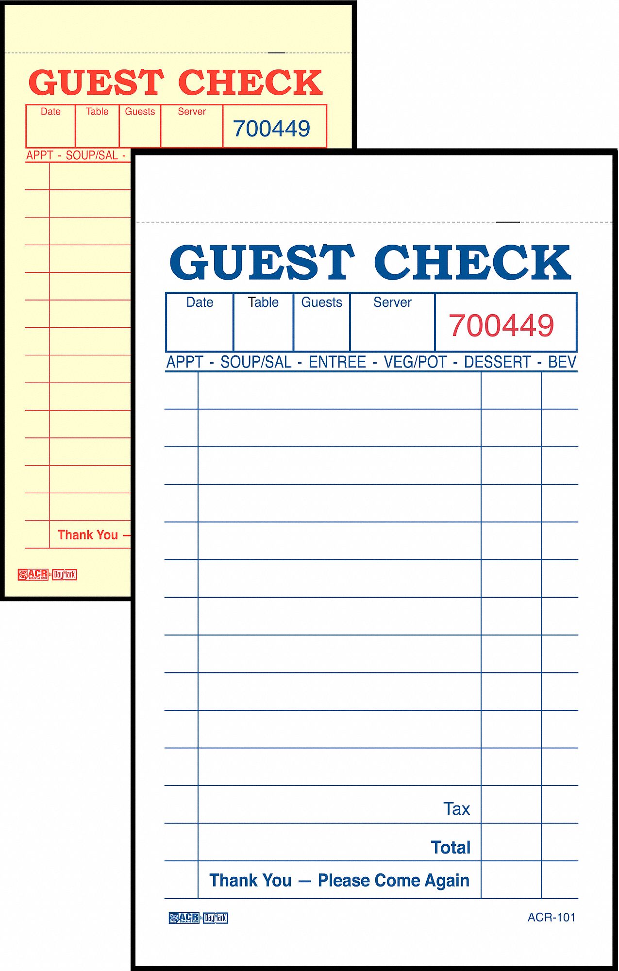 DAYMARK Guest Checks & Receipts, Binding Type Notepad, Number of Sheets