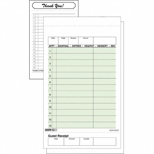 7 1/4 in Wd, 4 1/4 in Lg, Guest Checks & Receipts - 14H134|ACR-G4797SP ...