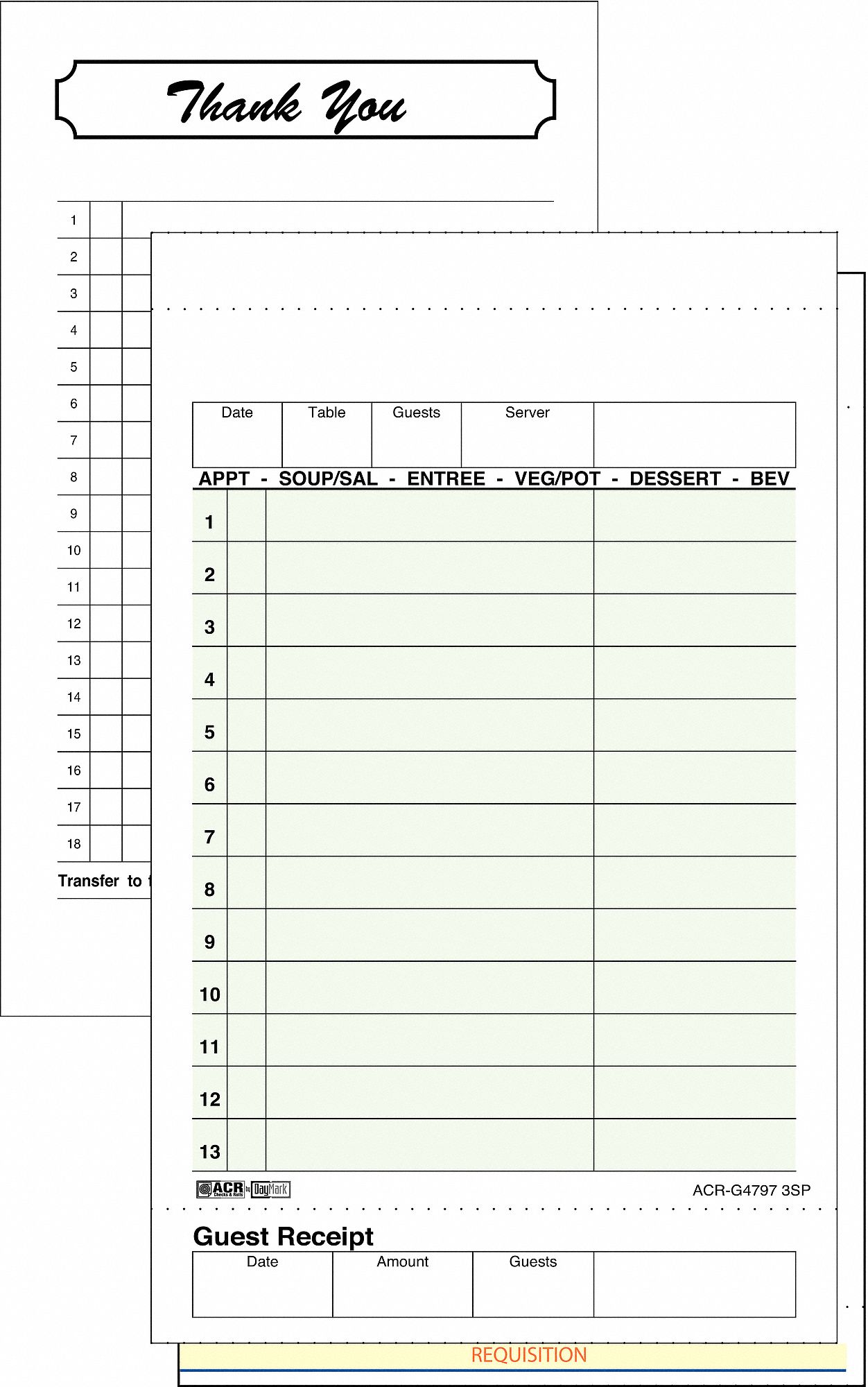 DAYMARK Guest Checks & Receipts, Binding Type Notepad, Number of Sheets