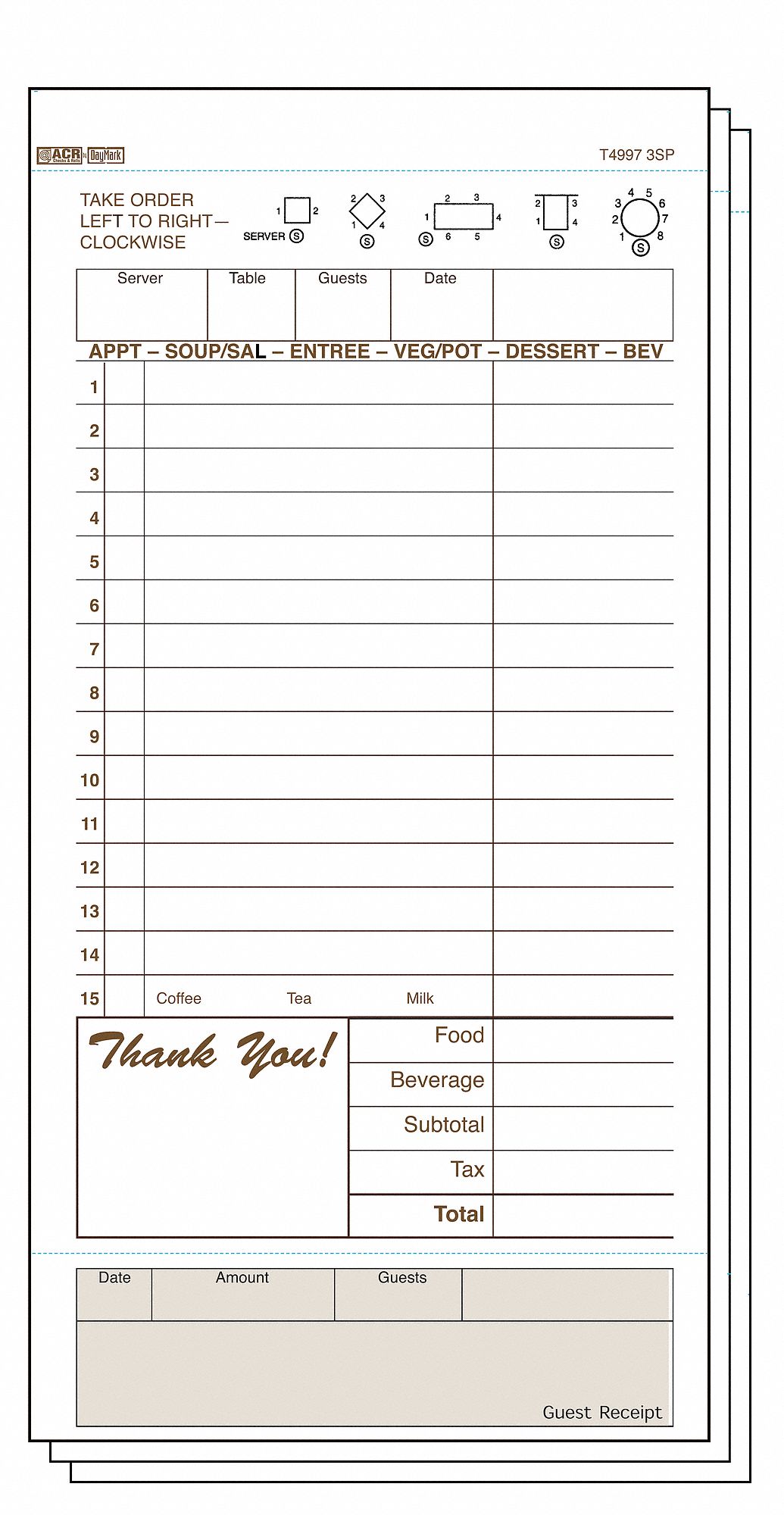 DAYMARK Guest Checks & Receipts, Binding Type Notepad, Number of Sheets