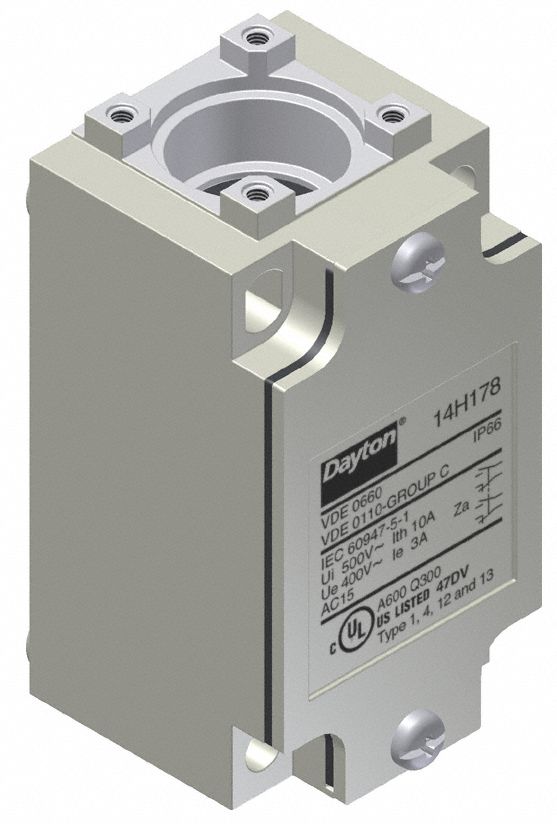 DAYTON 2NO/2NC 16 AWG Heavy Duty Limit Switch Body, AC Contact Rating