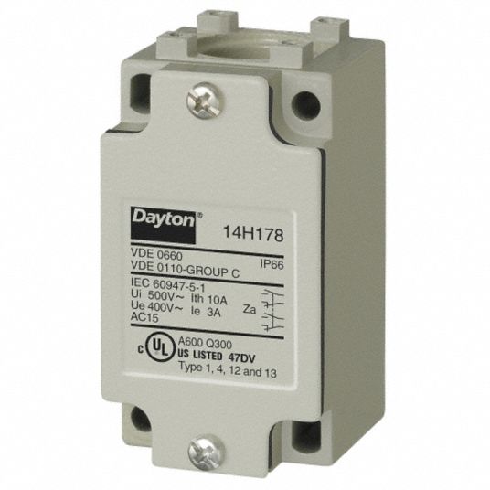 DAYTON 2NO/2NC 16 AWG Heavy Duty Limit Switch Body, AC Contact Rating