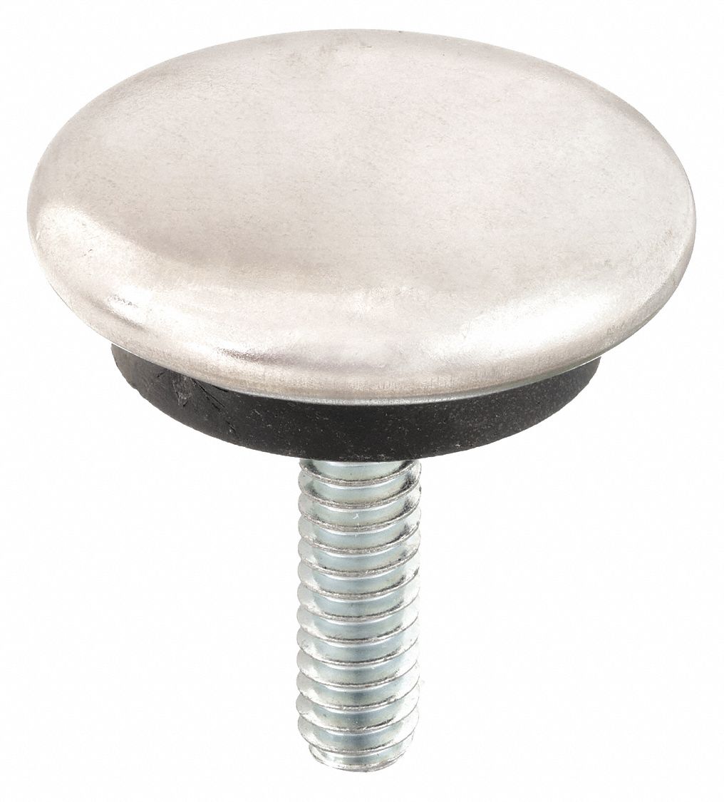 Furniture Glides: Stainless Steel, Round, Silver, 1 1/4 in Overall Dia, 1 3/8 in Overall Ht