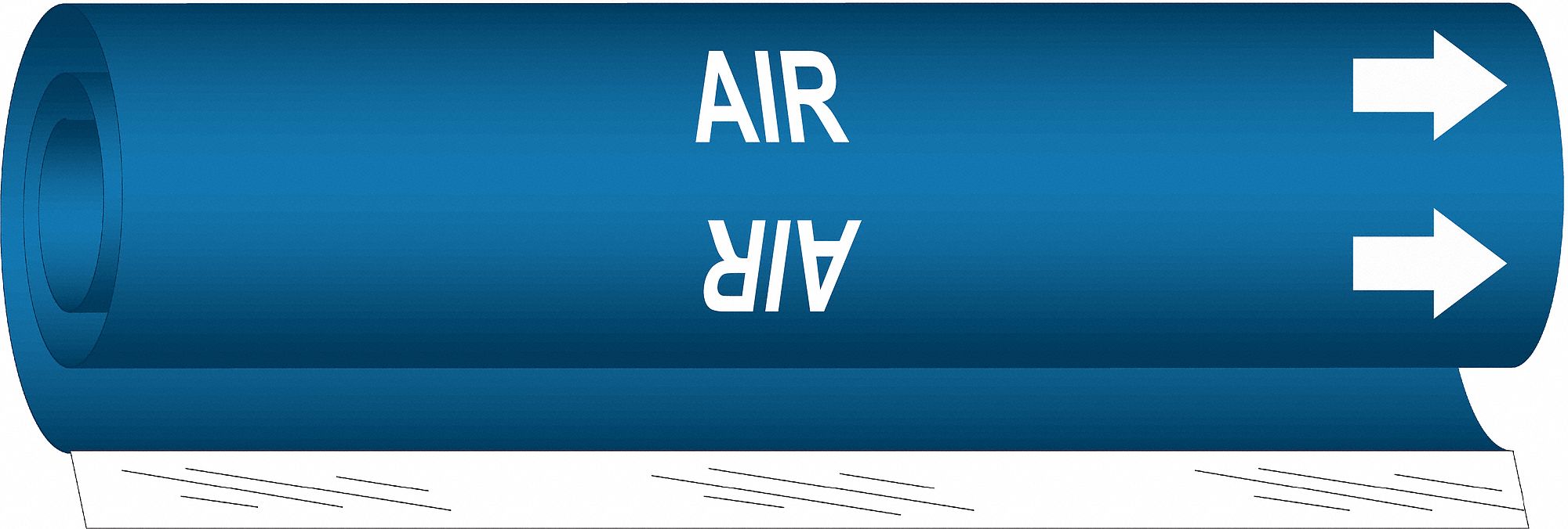 Pipe Marker: Air, Blue, White, Fits 1 1/2 to 2 3/8 in Pipe O.D., 1 Pipe Markers, With Arrows
