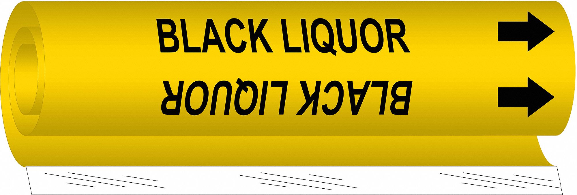 Pipe Marker: Black Liquor, Yellow, Black, Fits 2 1/2 to 7 7/8 in Pipe O.D., 1 Pipe Markers
