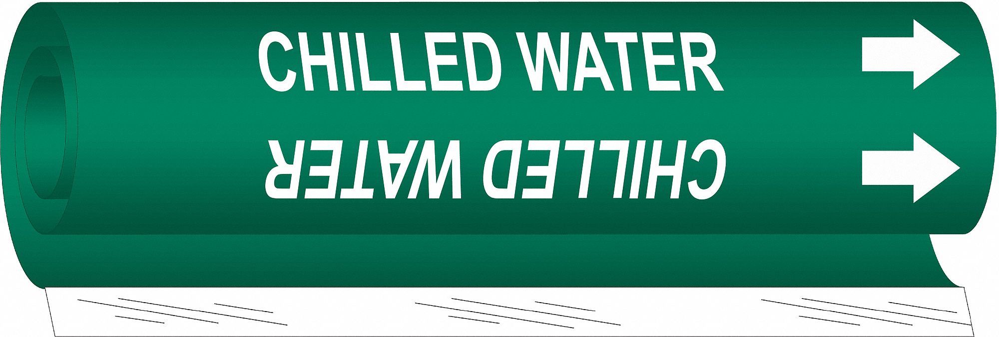 Pipe Marker: Chilled Water, Green, White, Fits 1 1/2 to 2 3/8 in Pipe O.D., 1 Pipe Markers