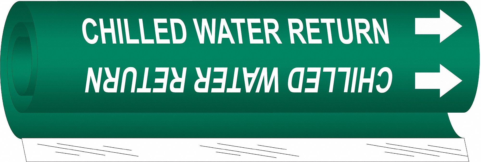 Pipe Marker: Chilled Water Return, Green, White, Fits 1 1/2 to 2 3/8 in Pipe O.D., 1 Pipe Markers
