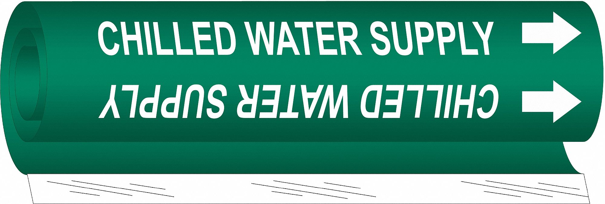 Pipe Marker: Chilled Water Supply, Green, White, Fits 1 1/2 to 2 3/8 in Pipe O.D., 1 Pipe Markers