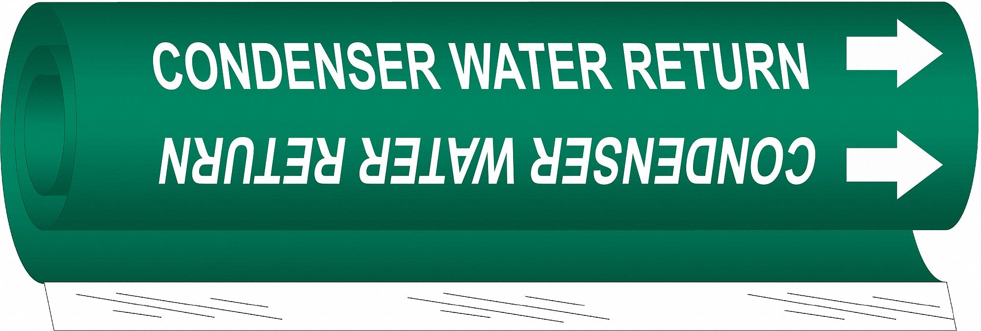 Pipe Marker: Condenser Water Return, Green, White, Fits 1 1/2 to 2 3/8 in Pipe O.D., 1 Pipe Markers