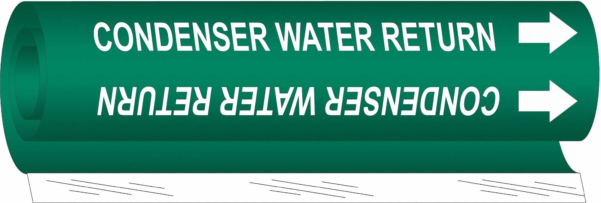 Pipe Marker: Condenser Water Return, Green, White, Fits 2 1/2 to 7 7/8 in Pipe O.D., 1 Pipe Markers