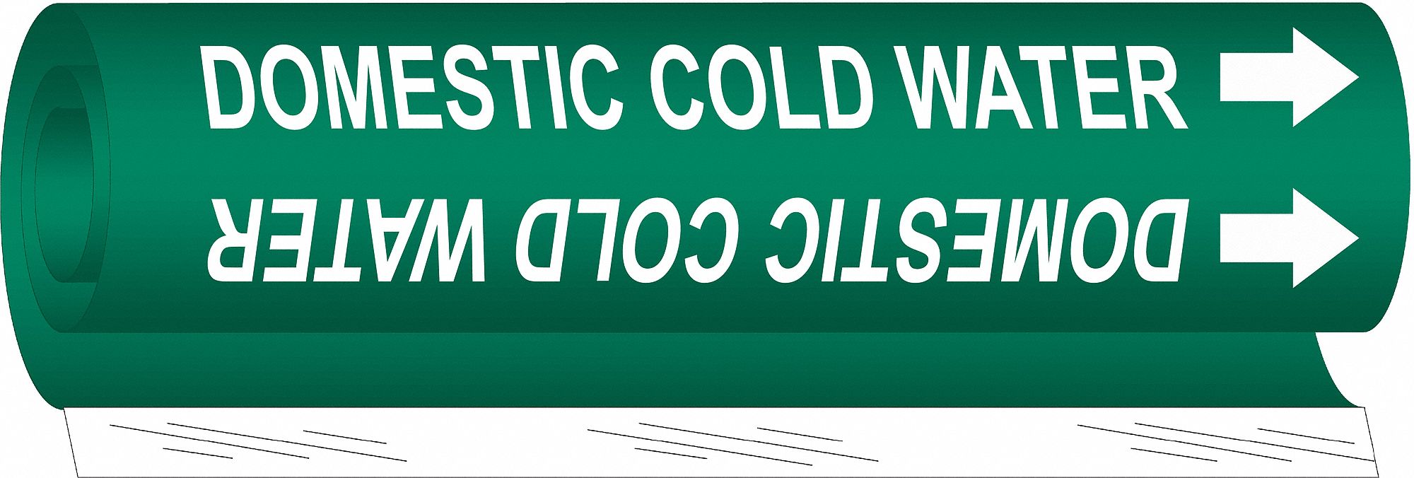 Pipe Marker: Domestic Cold Water, Green, White, Fits 1/2 to 1 3/8 in Pipe O.D., 1 Pipe Markers