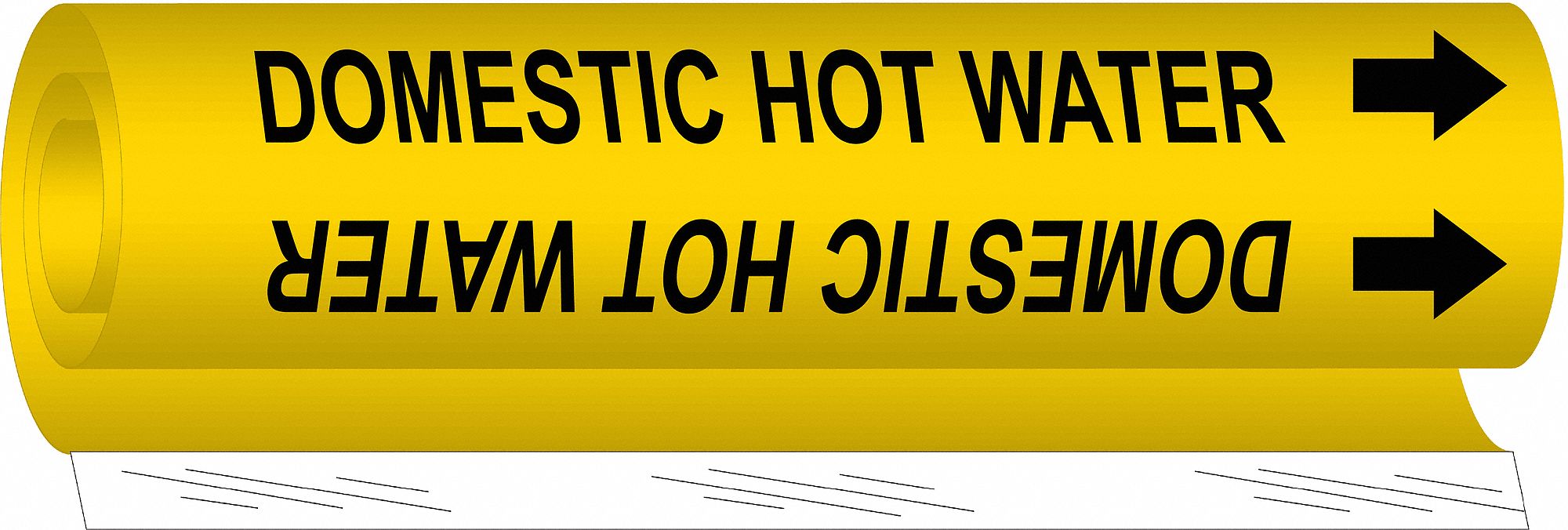 Pipe Marker: Domestic Hot Water, Yellow, Black, Fits 1 1/2 to 2 3/8 in Pipe O.D., 1 Pipe Markers