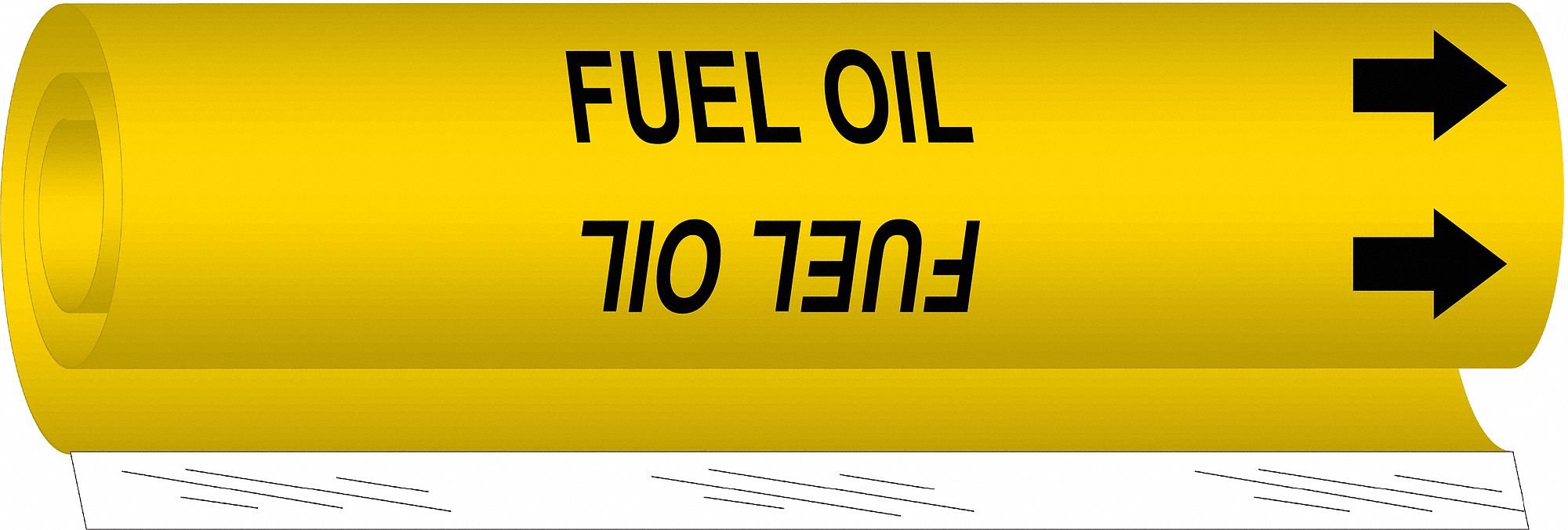 Pipe Marker: Fuel Oil, Yellow, Black, Fits 1 1/2 to 2 3/8 in Pipe O.D., 1 Pipe Markers, With Arrows