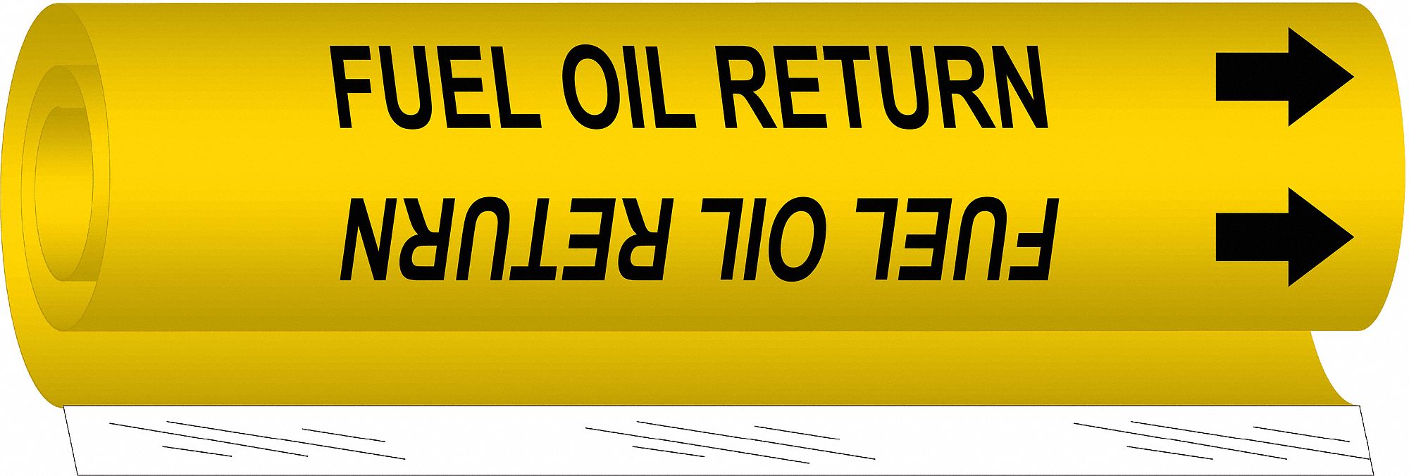 Pipe Marker: Fuel Oil Return, Yellow, Black, Fits 1 1/2 to 2 3/8 in Pipe O.D., 1 Pipe Markers