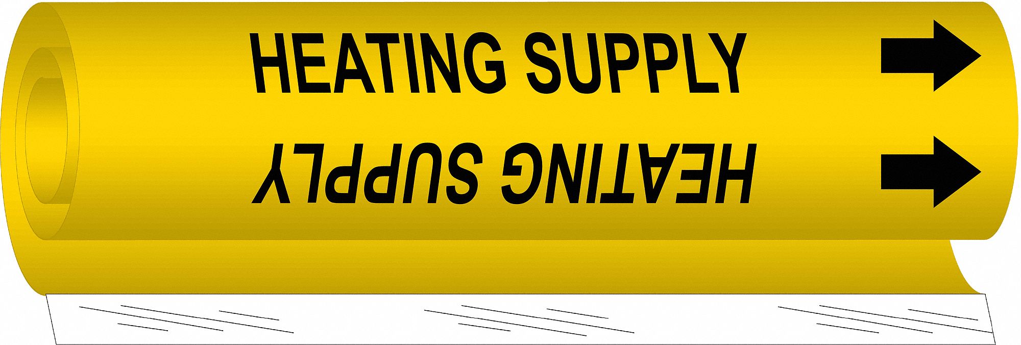 Pipe Marker: Heating Supply, Yellow, Black, Fits 1 1/2 to 2 3/8 in Pipe O.D., 1 Pipe Markers