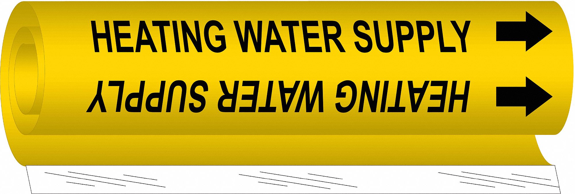 Pipe Marker: Heating Water Supply, Yellow, Black, Fits 1/2 to 1 3/8 in Pipe O.D., 1 Pipe Markers