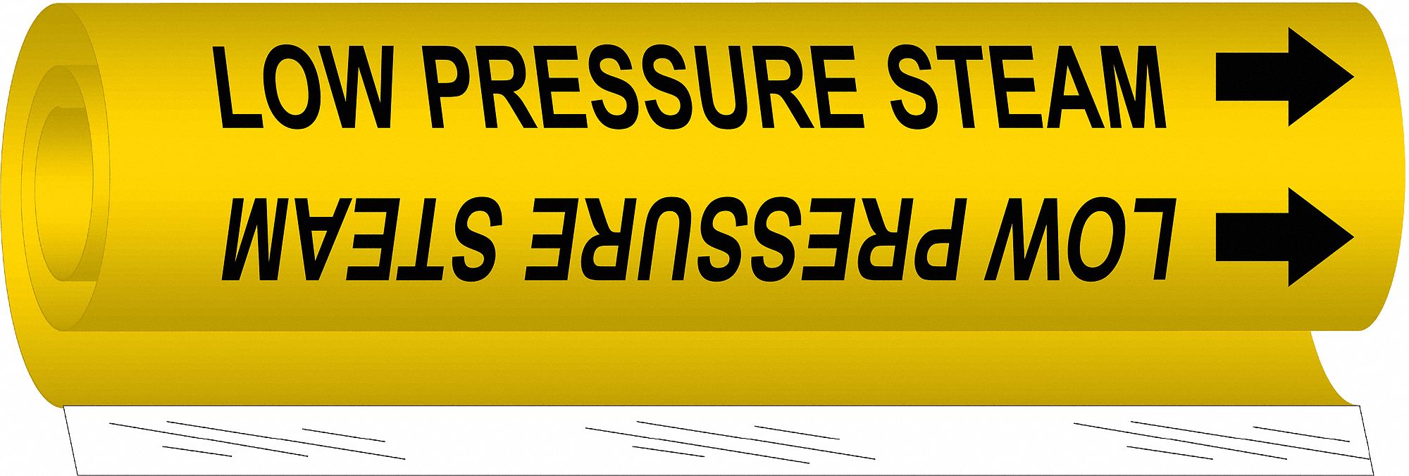 Pipe Marker: Low Pressure Steam, Yellow, Black, Fits 2 1/2 to 7 7/8 in Pipe O.D., 1 Pipe Markers