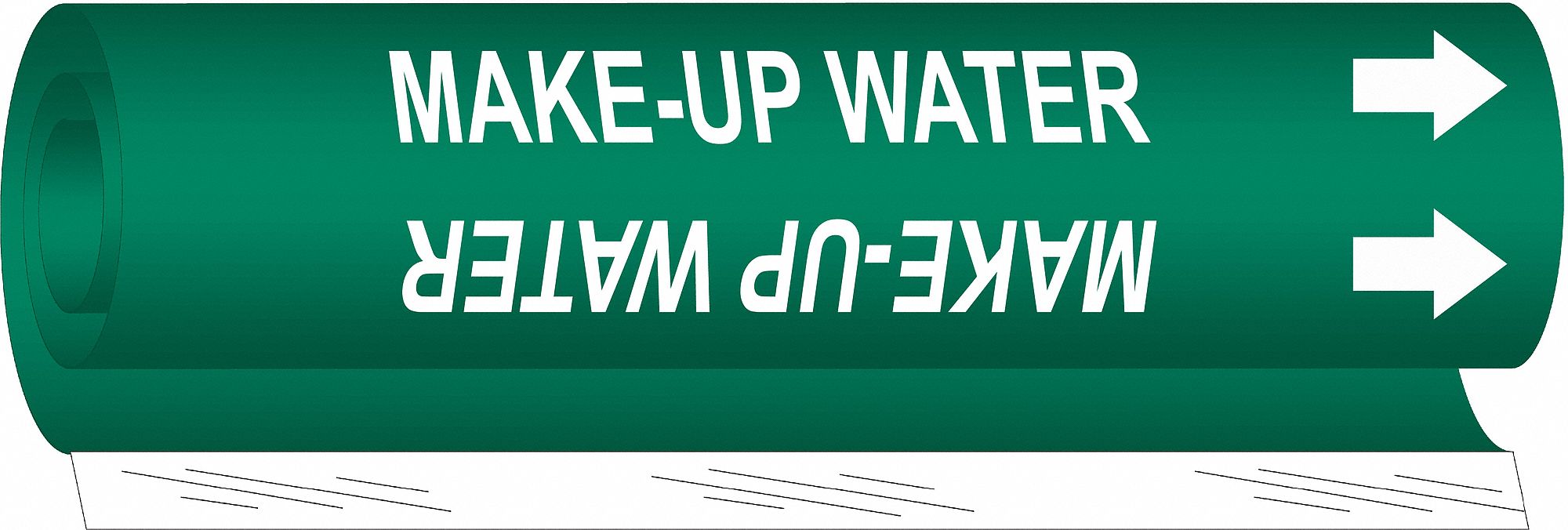 Pipe Marker: Make-Up Water, Green, White, Fits 1 1/2 to 2 3/8 in Pipe O.D., 1 Pipe Markers
