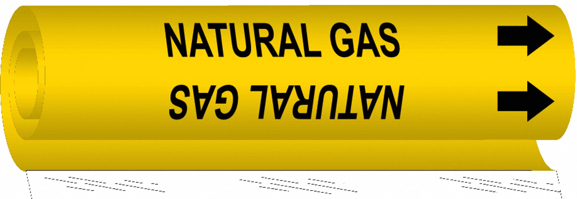 Pipe Marker: Natural Gas, Yellow, Black, Fits 2 1/2 to 7 7/8 in Pipe O.D., 1 Pipe Markers