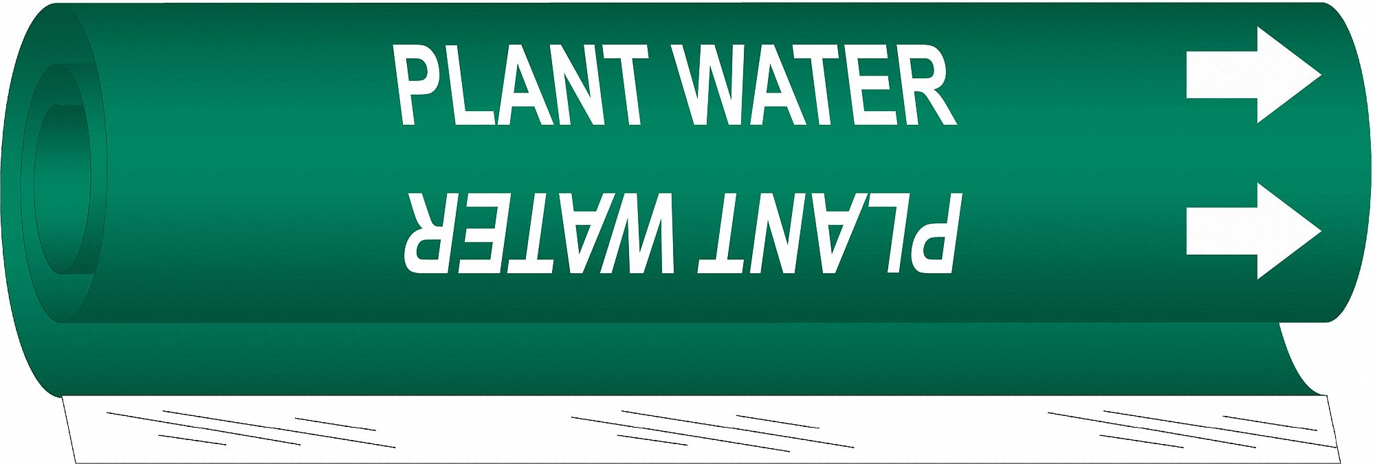 Pipe Marker: Plant Water, Green, White, Fits 1 1/2 to 2 3/8 in Pipe O.D., 1 Pipe Markers