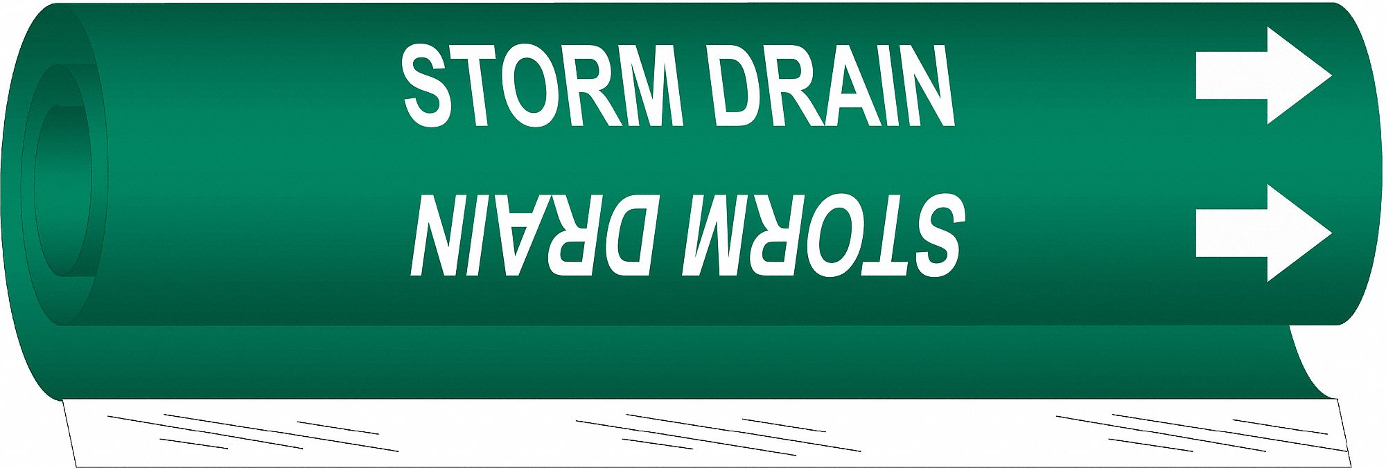Pipe Marker: Storm Drain, Green, White, Fits 1 1/2 to 2 3/8 in Pipe O.D., 1 Pipe Markers
