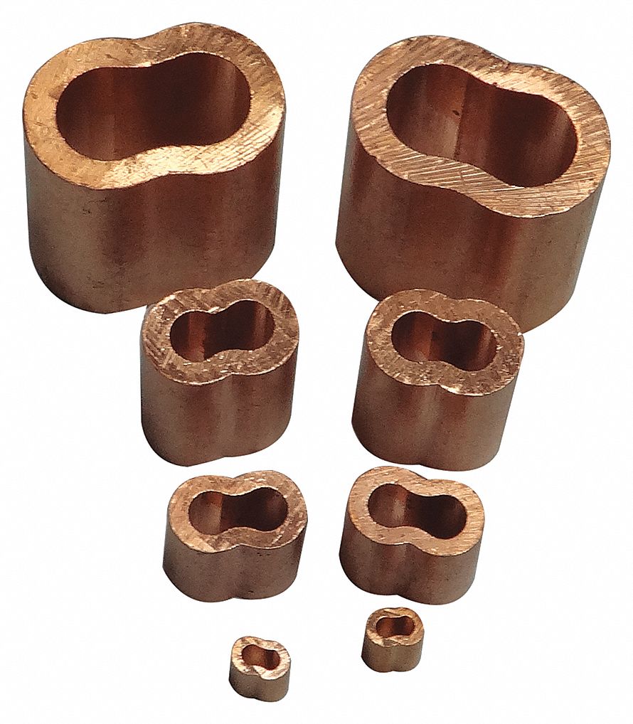 OVAL SWAGE SLEEVE, FOR 1/8 IN WIRE ROPE, WITH CABLE HARDARE, COPPER