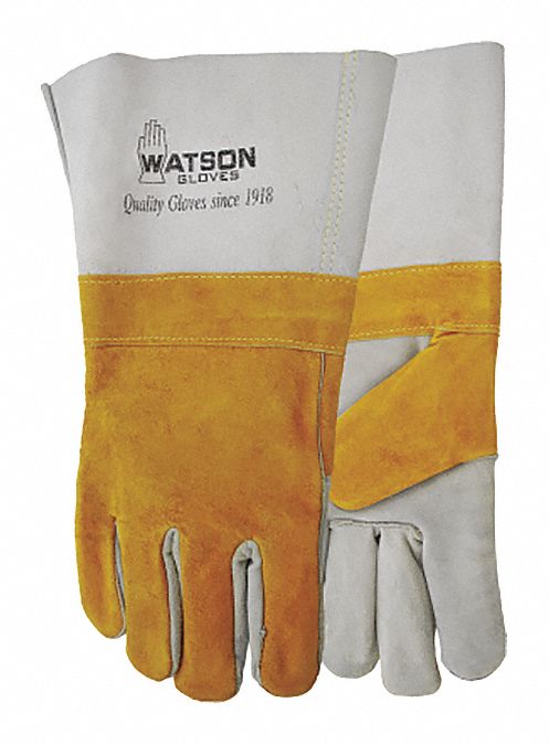 WELDING GLOVES, GUNN CUT/WING THUMB, SZ M, COWHIDE/KEVLAR/COTTON/FOAM, PR