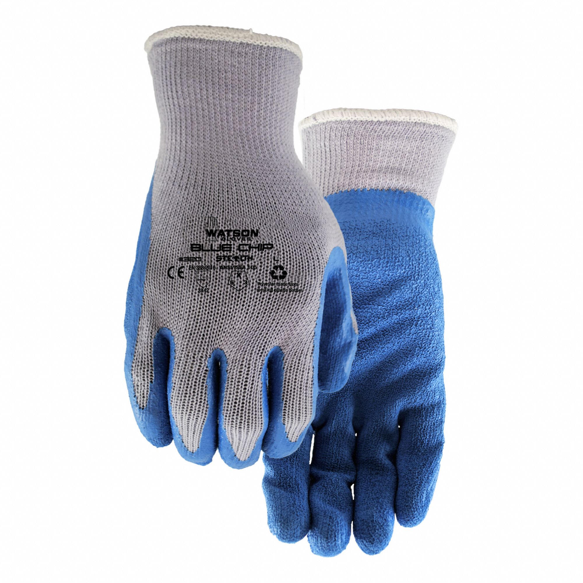 BLUE CHIP GLOVES, POLYESTER COTTON, XL, GREY/BLUE, NATURAL RUBBER LATEX