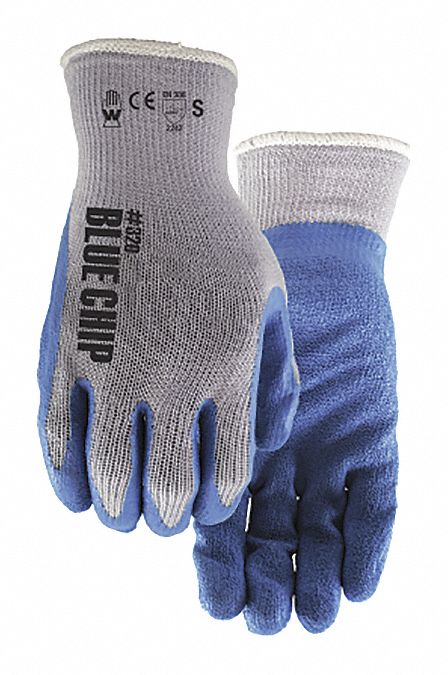 GLOVES, COATED, KNIT WRIST, CRINKLED FINISH, PALM/FING, S, BLK/GRY, NATURAL RBR LTX