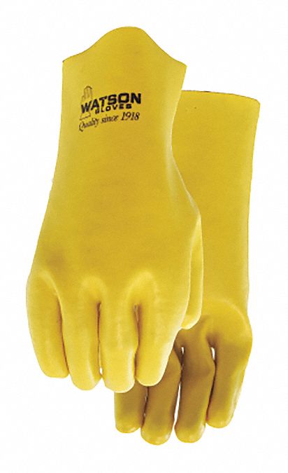 CHEMICAL-RESISTANT GLOVES, GAUNTLET CUFF, 10 IN, UNIVERSAL, YLW, COTTON FLOCKED