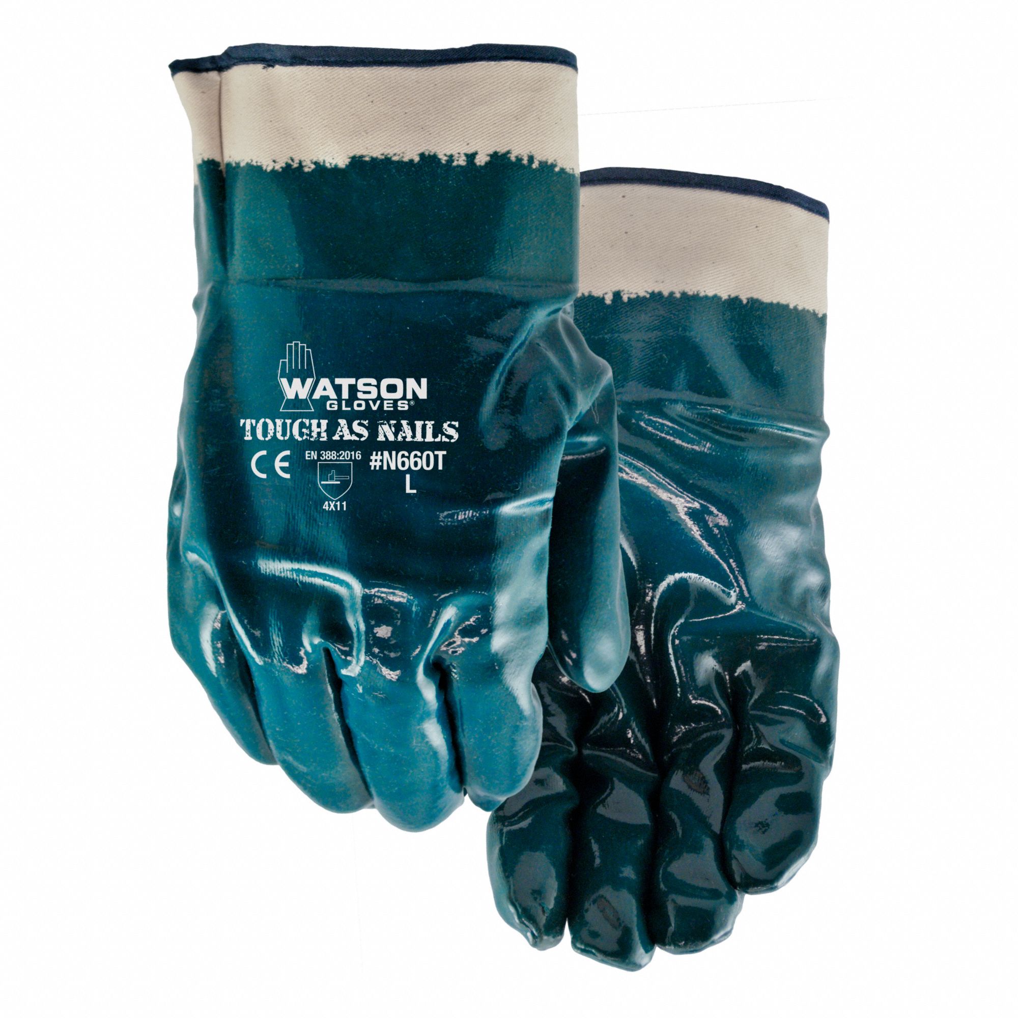 COATED GLOVES, L, BLUE, SLIP-ON CUFF, NITRILE COATING, COTTON