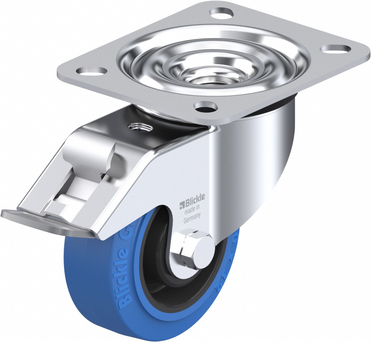 SWIVEL CASTER C BRAKE, 140KG LD CAP, BLACK/BLUE, 32 X 102 X 80 MM, STEEL/RUBBER/NYLON