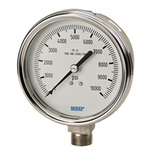 PRESSURE GAUGE, BACK MOUNT, 0-3000 PSI, 1/4 IN MNPT, DIAL SIZE 4 IN