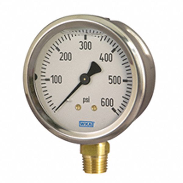 PRESSURE GAUGE, 0 TO 2000 PSI, 2 1/2 IN DIAL