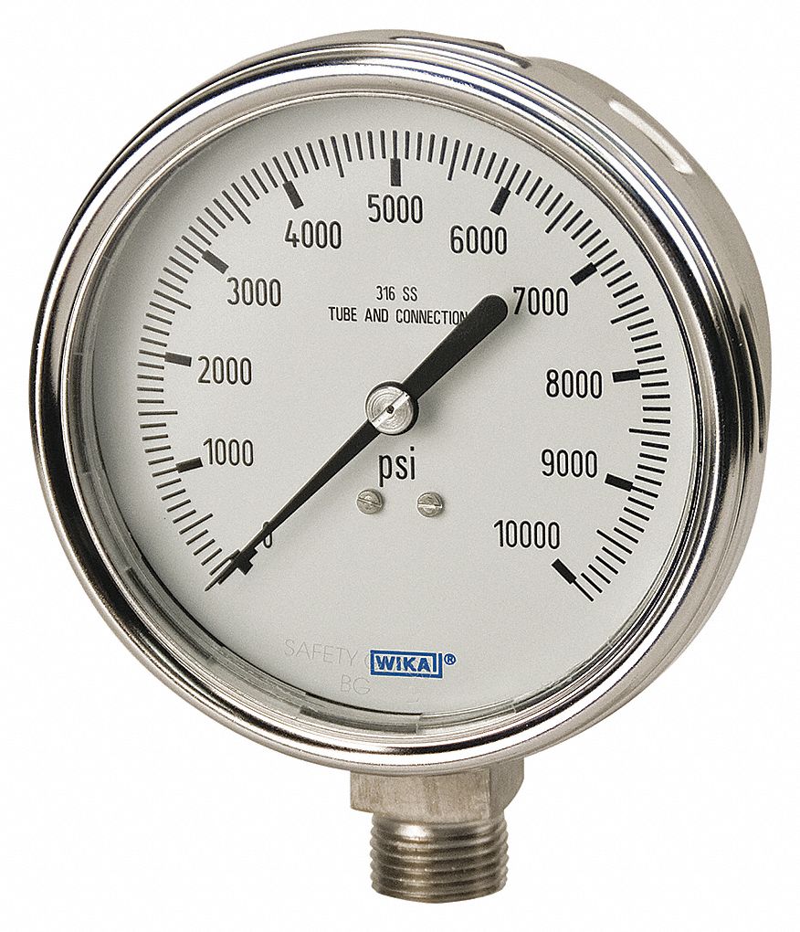 PRESSURE GAUGE, BOTTOM MOUNT, -20 ° C TO 60 ° C, BLACK, 1/4 IN MNPT